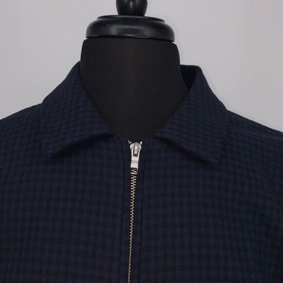 TOPMAN UK Plaid Harrington Jacket Collared Cotton Blue Black‎ Large - Picture 6 of 16
